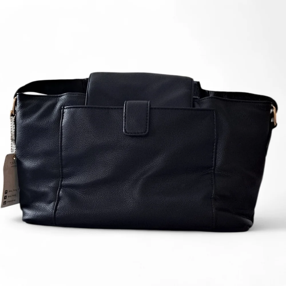 Miss Fong Stroller Organizer Black Faux Leather Cup Holder Storage Bag